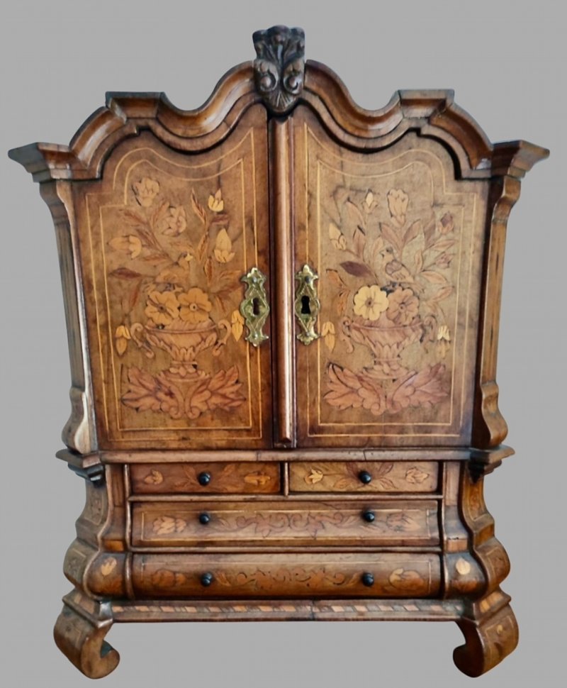 A Rare Apprentice Miniature Dutch Marquetry Cabinet Piece c1800